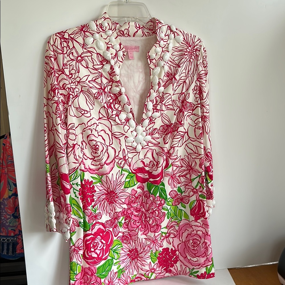 Lilly Pulitzer Floral Pink and Green Tunic Top